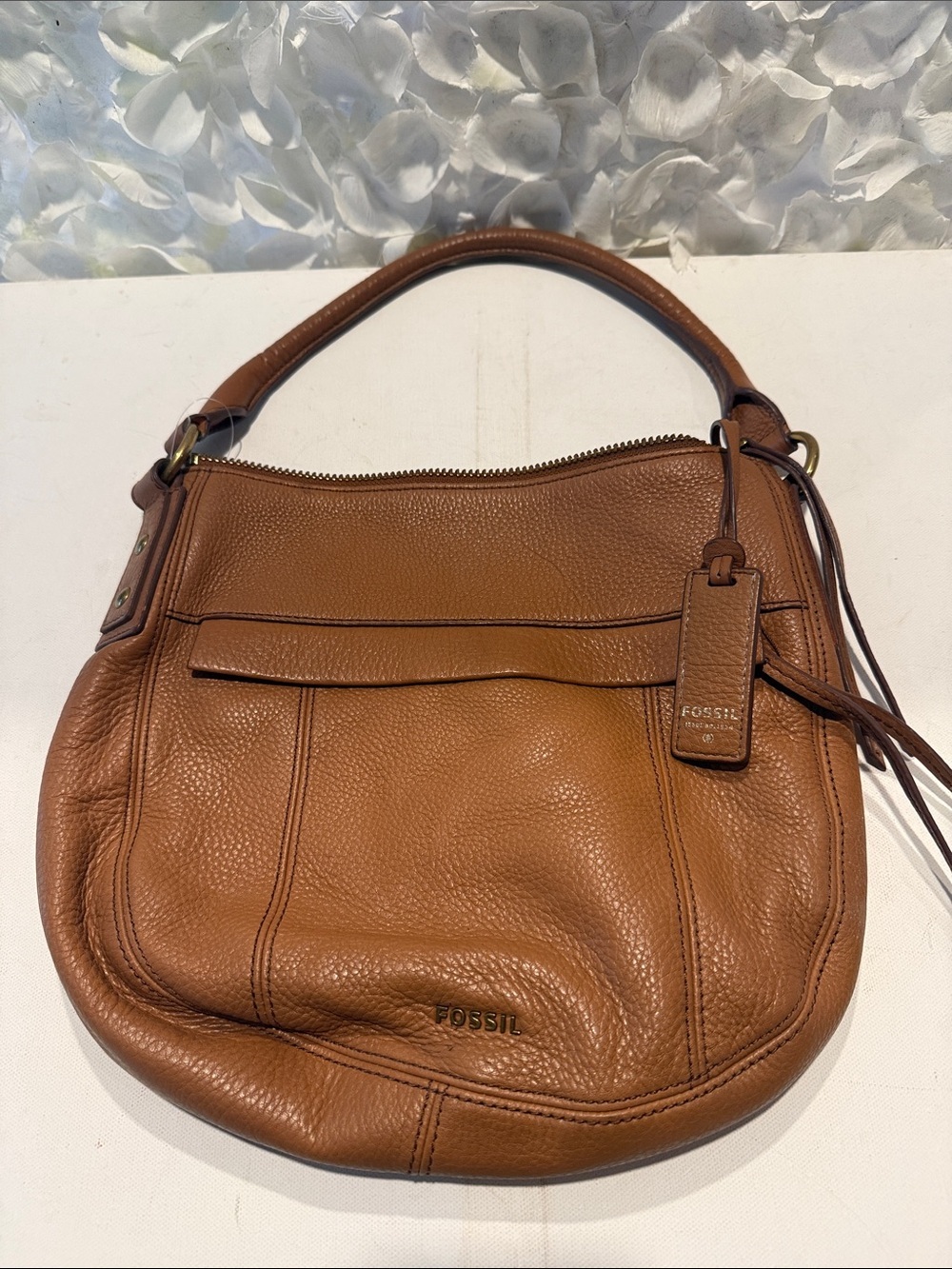 Fossil Cognac Leather Shoulder Hobo Bag